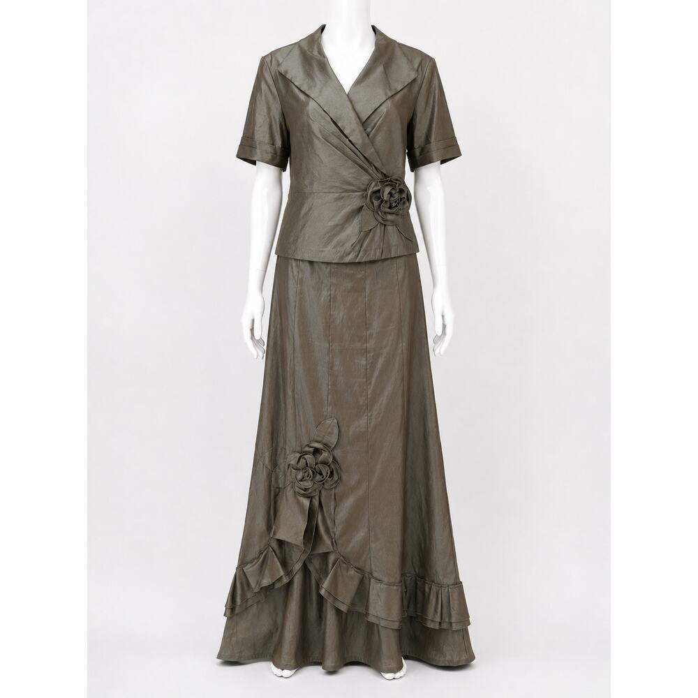 Mother Bride Groom Formal Skirt Suit Floral Occasion Taupe Willa Bell 10 14